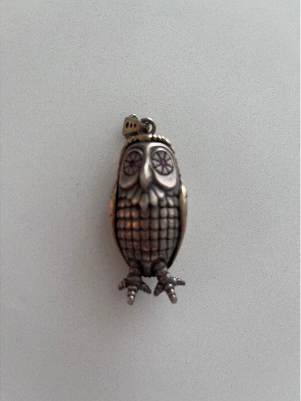 Hans Cholo Vintage Owl Shaped Silver Pendant Charm